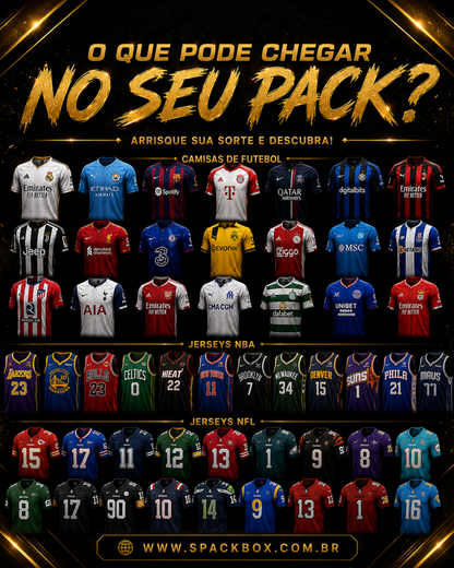 PACK ESPORTE 🏆 | 1 Camisas misteriosas de futebol, NBA, NFL ou NHL.